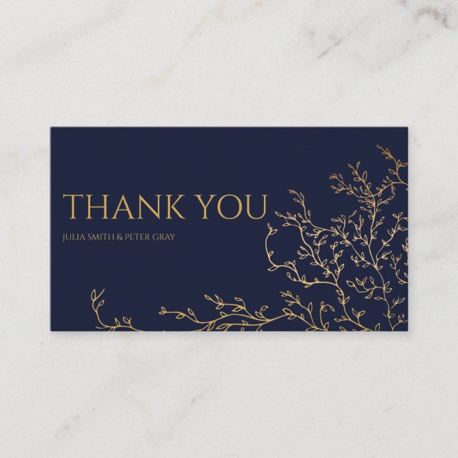 Royal Navy-Blue & Gold Wedding Thank You Card (Front)