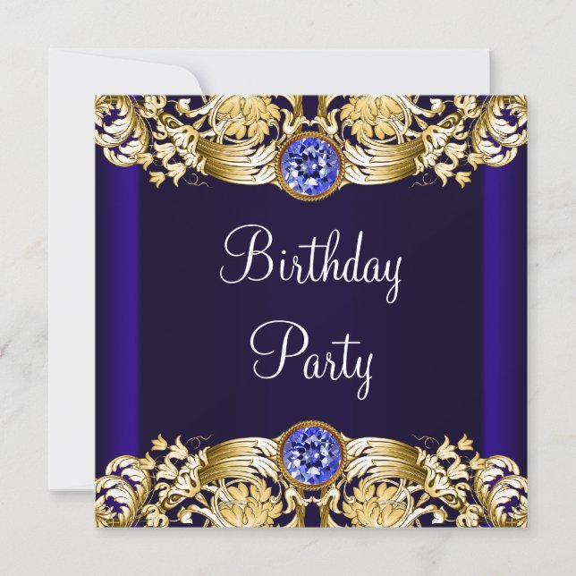 Royal Navy Blue Gold Womans Birthday Party Invitation (Front)