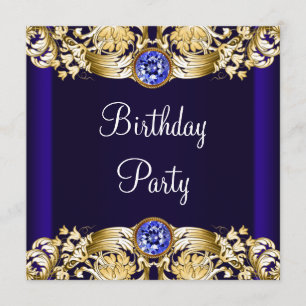 Royal Navy Blue Gold Womans Birthday Party Invitation