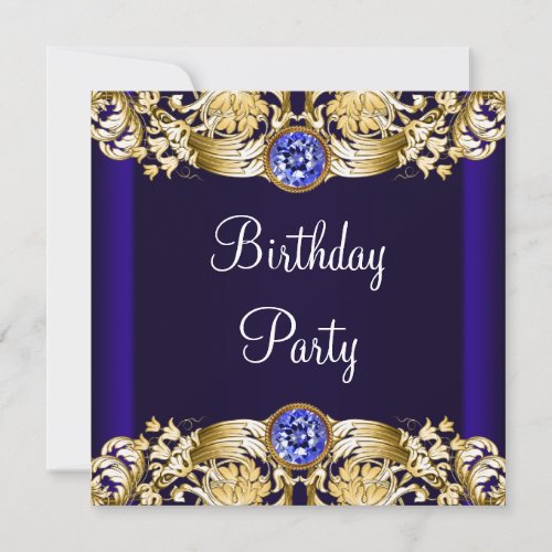 Royal Navy Blue Gold Womans Birthday Party Invitation
