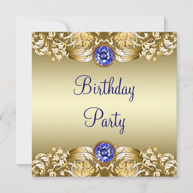 Royal Navy Blue Gold Womans Birthday Party Invitation (Front)