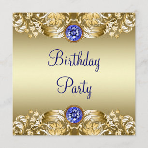 Royal Navy Blue Gold Womans Birthday Party Invitation