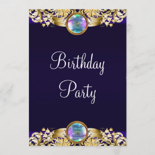 Royal Navy Blue Gold Womans Birthday Party Invitation