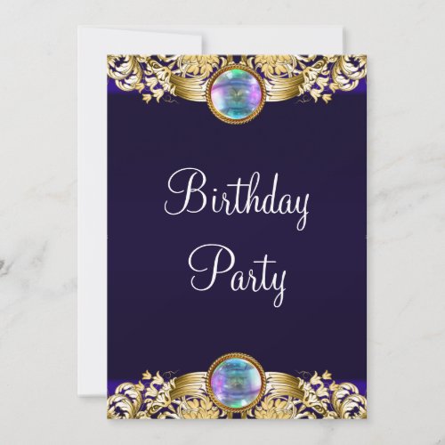 Royal Navy Blue Gold Womans Birthday Party Invitation