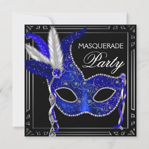 Royal Navy Blue Mask Masquerade Party Invitation