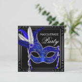 Royal Navy Blue Mask Masquerade Party Invitation (Standing Front)