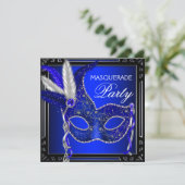 Royal Navy Blue Mask Masquerade Party Invitation (Standing Front)
