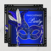 Royal Navy Blue Mask Masquerade Party Invitation (Front/Back)