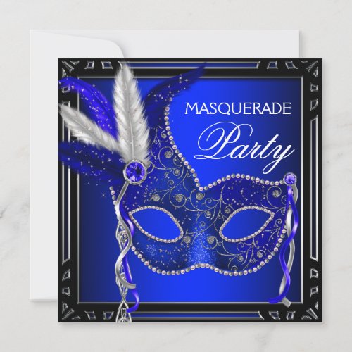 Royal Navy Blue Mask Masquerade Party Invitation