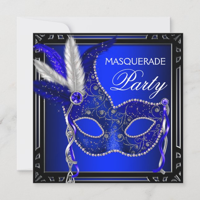 Royal Navy Blue Mask Masquerade Party Invitation (Front)
