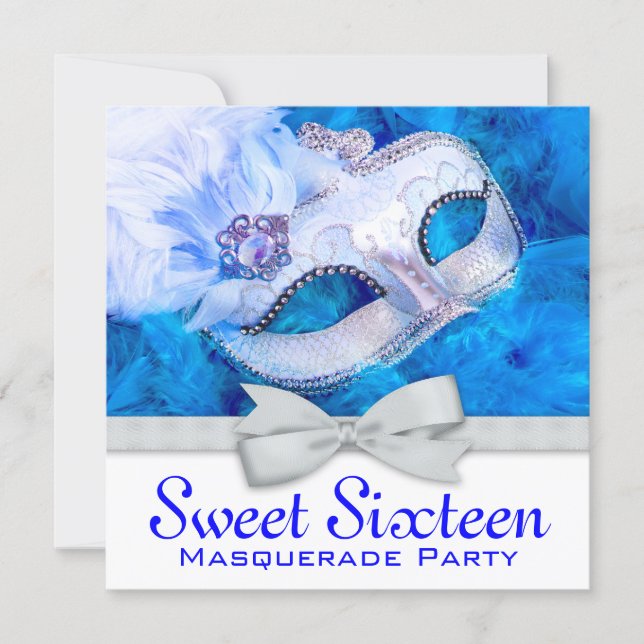 Royal Navy Blue Masquerade Party Invitations (Front)