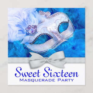 Royal Navy Blue Masquerade Party Invitations