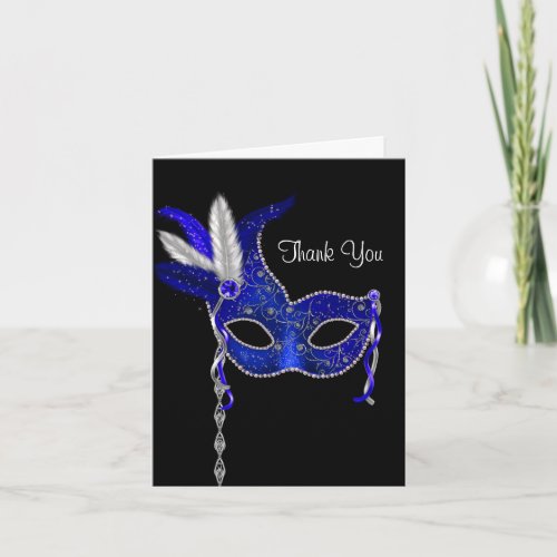 Royal Navy Blue Masquerade Party Thank You Cards