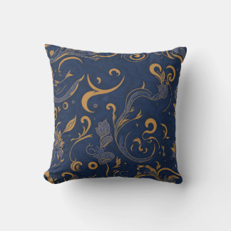 Royal Navy blue orange paisley simple Throw Pillow