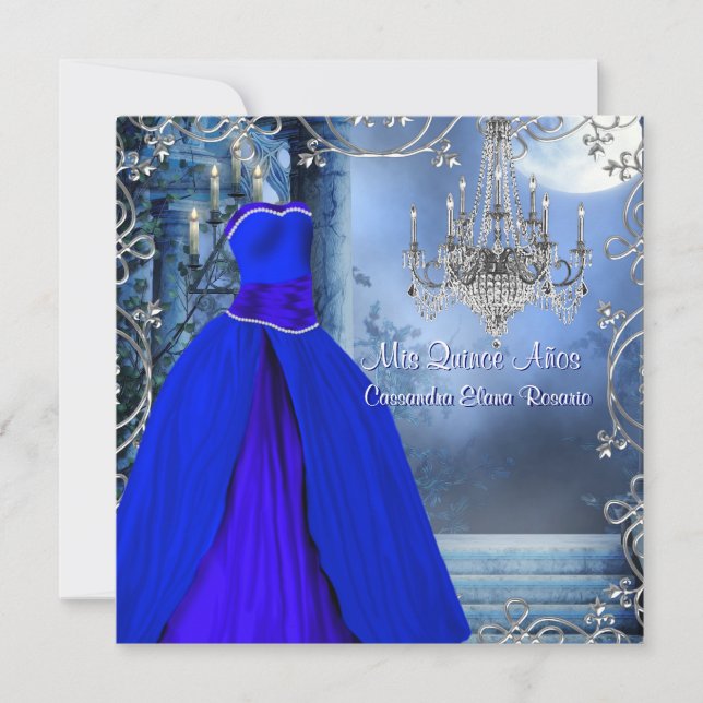 Royal Navy Blue Quinceanera Invitation (Front)