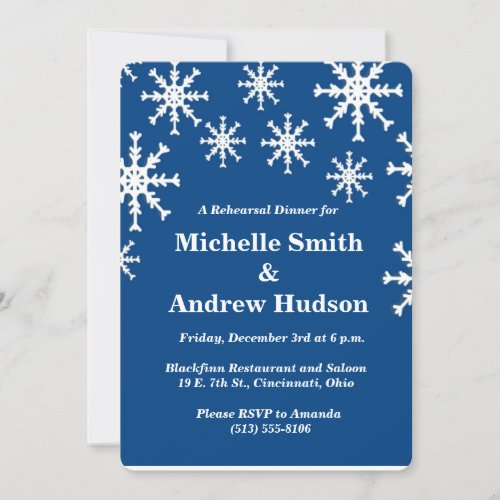 Royal Navy Blue Snowflakes Winter Dinner Party Invitation