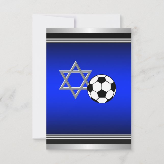 Royal Navy Blue Soccer Theme Bar Mitzvah Card (Front)