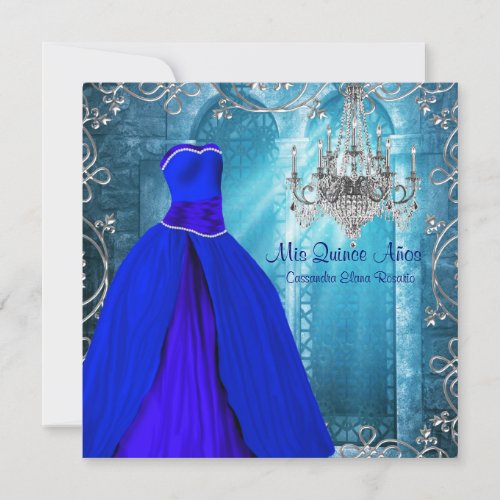 Royal Navy Blue White Quinceanera Invitation