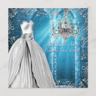 Royal Navy Blue White Quinceanera Invitation