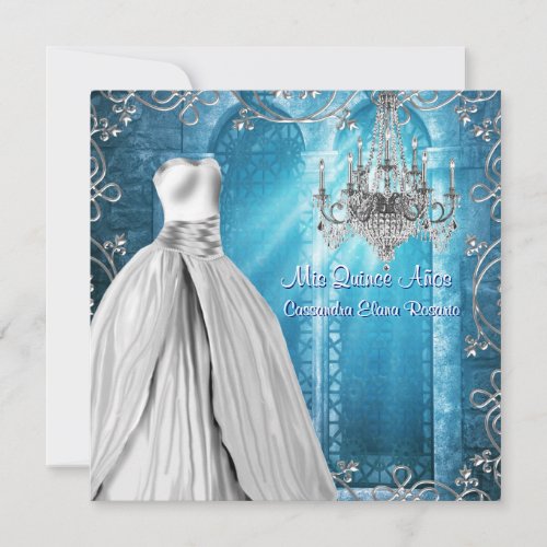 Royal Navy Blue White Quinceanera Invitation