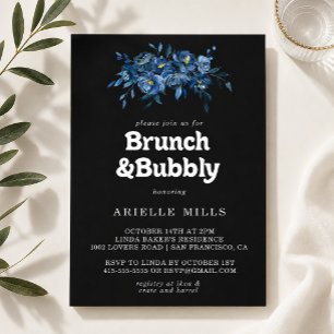 Royal Navy Floral Brunch and Bubbly Bridal Shower Invitation