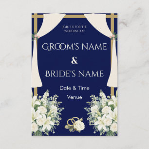 Royal Navy & Gold Floral Wedding Invitation