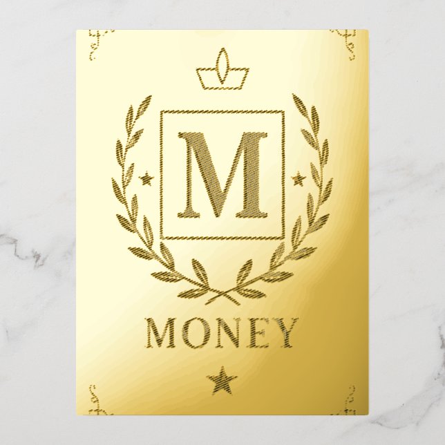 "Royal NMKY Emblem – Monogram M Crest Design" Foil Holiday Postcard (Front)