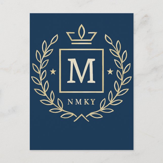 "Royal NMKY Emblem – Monogram M Crest Design" Invitation Postcard (Front)