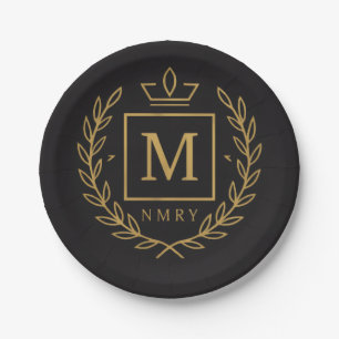 "Royal NMKY Emblem – Monogram M Crest Design" Paper Plates