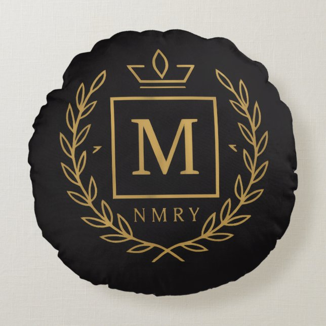 "Royal NMKY Emblem – Monogram M Crest Design" Round Pillow (Front)