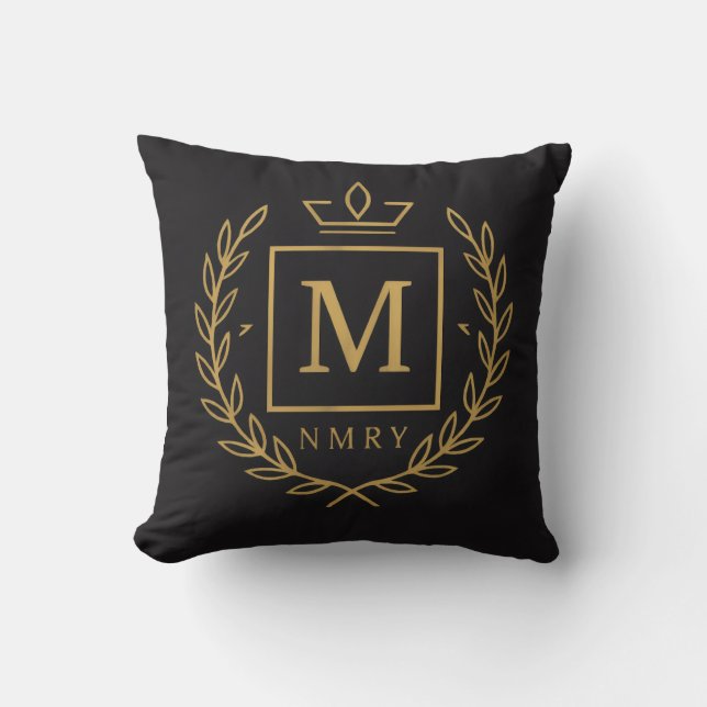 "Royal NMKY Emblem – Monogram M Crest Design" Throw Pillow (Front)