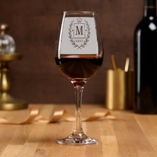 "Royal NMKY Emblem – Monogram M Crest Design" Wine Glass