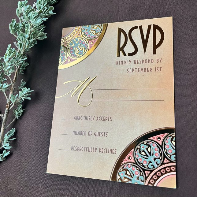 Royal Nouveau Real Gold Foil RSVP Foil Invitation Postcard (Creator Uploaded)