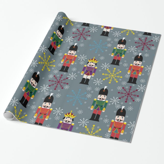 Royal Nutcracker Gift Wrap, Gray Wrapping Paper (Unrolled)