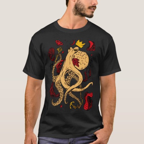 Royal Octopus Red and Gold T_Shirt