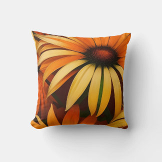 Royal Orange Coneflowers Throw Pillow