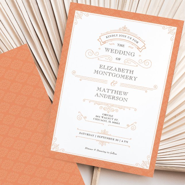 Royal Orange Vintage Retro Wedding Invitation (Creator Uploaded)