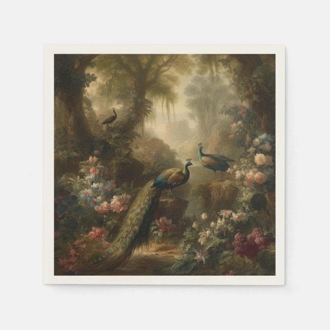 Royal Orchard Peacock Trio Dining Accent Napkins (Front)