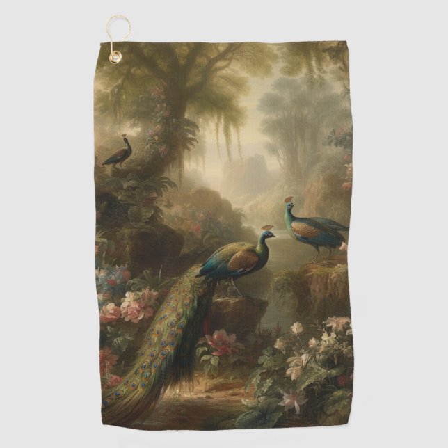 Royal Orchard Peacock Trio Links Linens Golf Towel (Front)