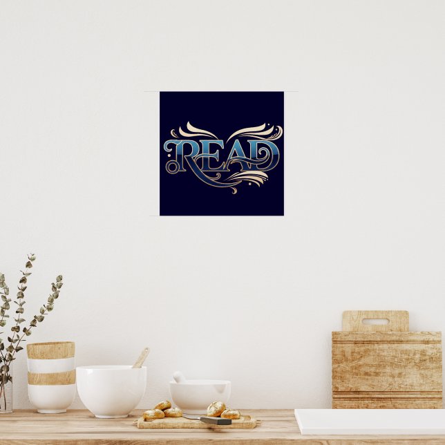Royal Ornate Blue & Gold "READ" Masterpiece Poster (Kitchen)