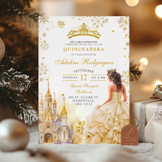 Royal Palace Gold Champagne Quinceanera Birthday Invitation (Creator Uploaded)