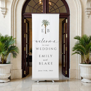 Royal Palm Elegant Tropical Monogram Wedding Retractable Banner