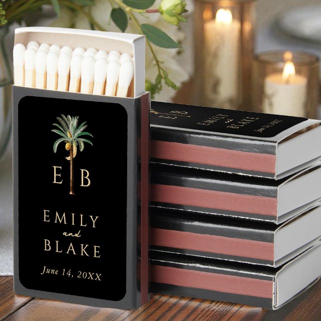 Royal Palm Logo Black Tropical Monogram Wedding  Matchboxes (Creator Uploaded)