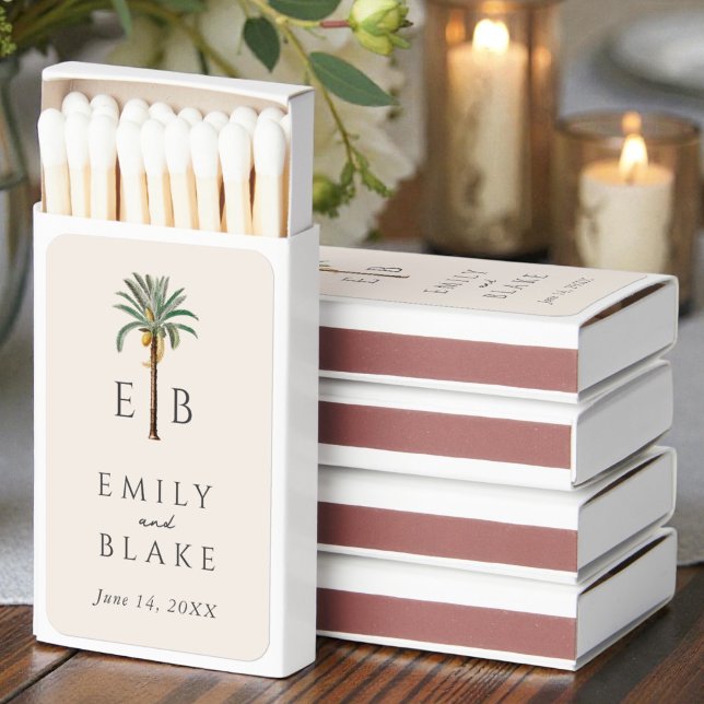 Royal Palm Logo Elegant Tropical Monogram Wedding Matchboxes (Creator Uploaded)