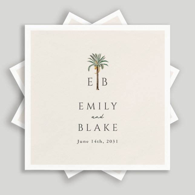 Royal Palm Logo Elegant Tropical Monogram Wedding Napkins (Creator Uploaded)