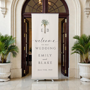 Royal Palm Logo Elegant Tropical Monogram Wedding Retractable Banner