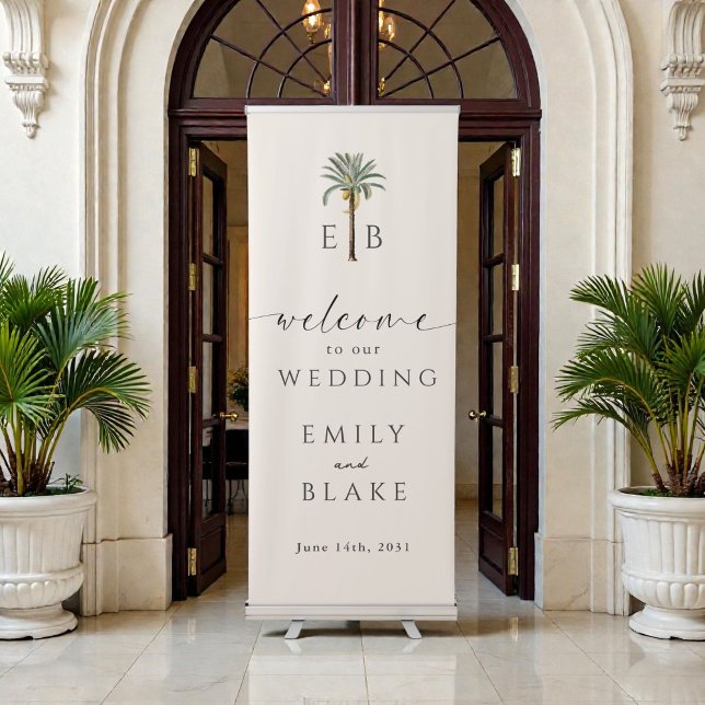 Royal Palm Logo Elegant Tropical Monogram Wedding Retractable Banner (Creator Uploaded)