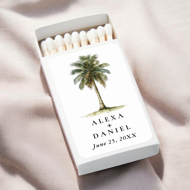 Royal Palm Tree Tropical Wedding Matchboxes (Tropical wedding favors for your wedding in paradise!)