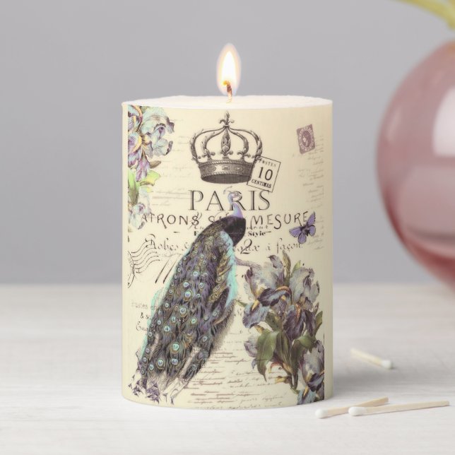 Royal Paris peacock  Pillar Candle (In Situ)