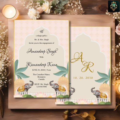 Royal Pastel Mughal theme Sikh Roka invitation